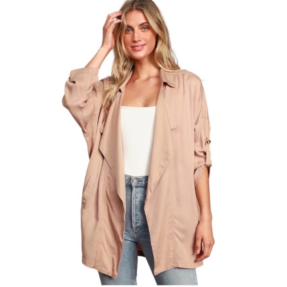 Lulu's Blush Pink Open Front Jacket - Picture 1 of 16